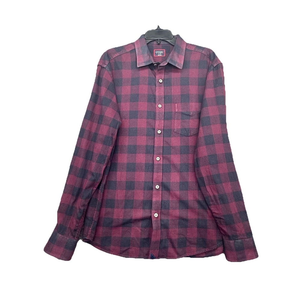 UNTUCKit Men's XL Slim Fit Lightweight Flannel Shirt Burgundy Blue Plaid‎